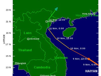 Dự đoán của các chuyên gia quốc tế về hướng đi của siêu bão Haiyan