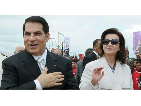 Tổng thống bị lật đổ Ben Ali và vợ, bà Leila. Ảnh: Daily Mail