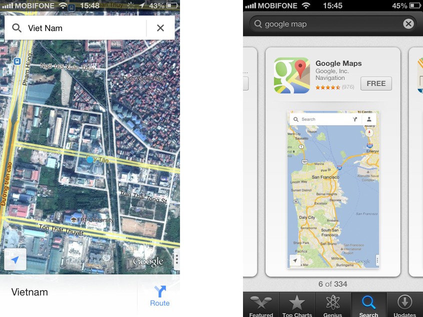 Ứng dụng bản đồ Google Maps quay lại iOS