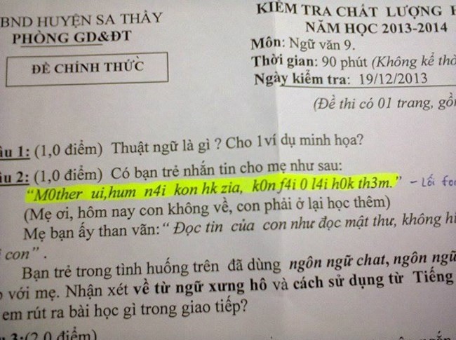 Thú vị đề thi về ‘ngôn ngữ chat’ của giới trẻ