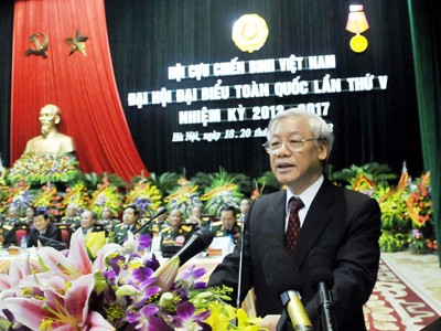 Tổng Bí thư Nguyễn Phú Trọng phát biểu tại Đại hội Cựu Chiến binh Việt Nam Ảnh: Minh Điền