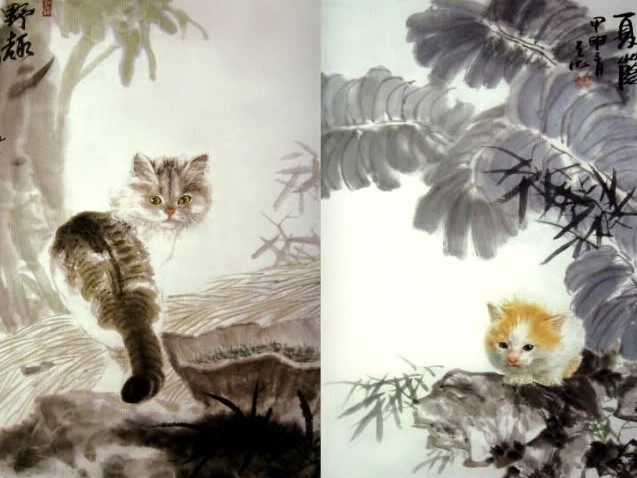 Đón Xuân Tân Mão: Ngắm mèo trong tranh thủy mặc