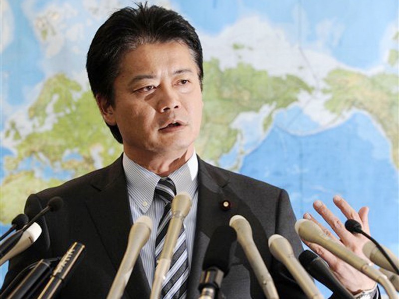 Ngoại trưởng Nhật Bản Koichiro Gemba tại cuộc họp báo ở Tokyo hôm 8-2 Ảnh: kansascity.com