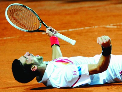 Novak Djokovic phấn khích với thắng lợi trước Nadal. Ảnh: Getty Images