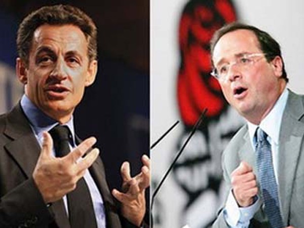 Hai ứng viên hàng đầu: Sarkozy (trái) và Hollande (phải)