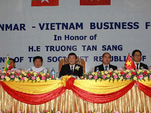 Chủ tịch nước Trương Tấn Sang phát biểu tại Diễn đàn Doanh nghiệp Việt Nam - Myanmar.