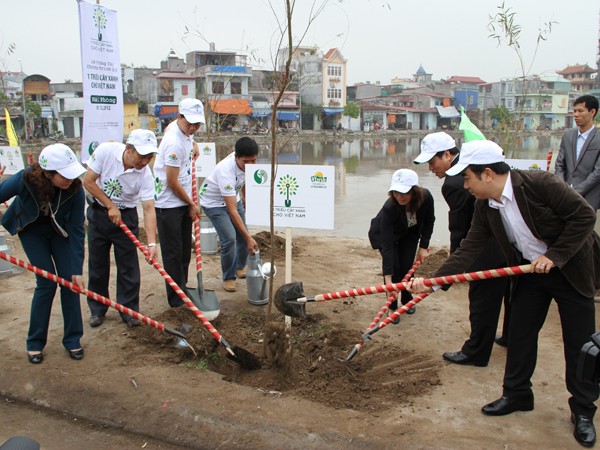 Các đại biểu cùng tham gia trồng cây
