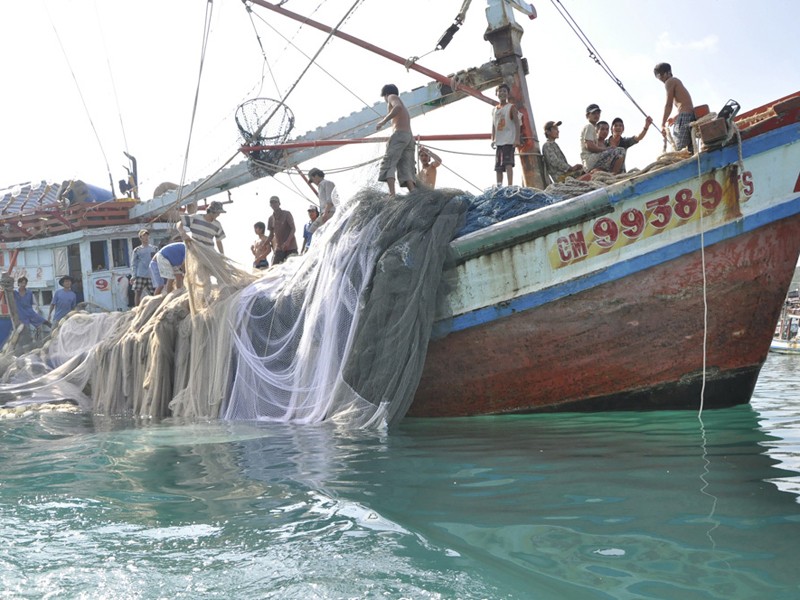 Ngư dân Cà Mau tại ngư trường đảo Thổ Châu Ảnh: H.L