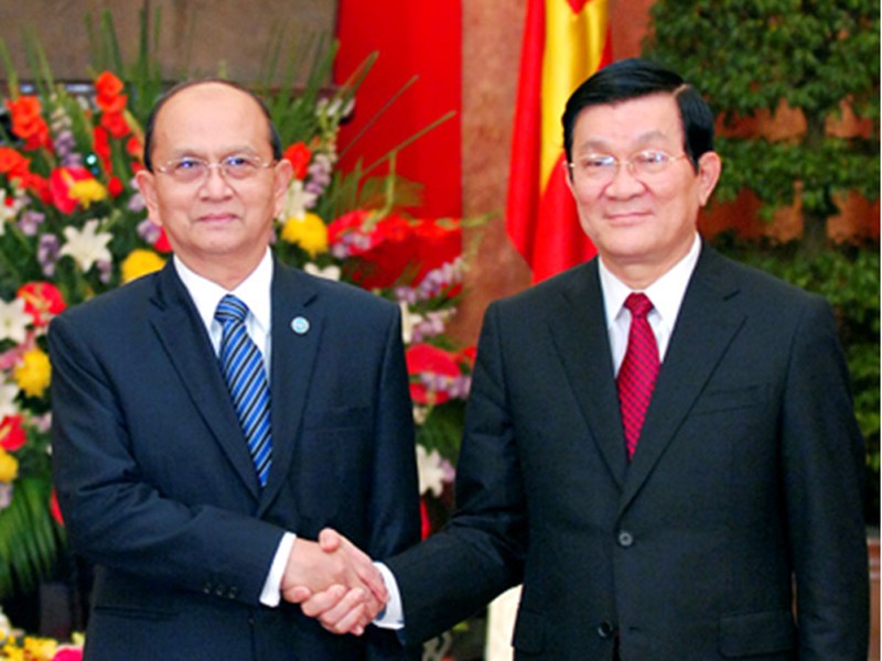 Tổng thống Myanmar Thein Sein (trái) và Chủ tịch nước Trương Tấn Sang tại Hà Nội ngày 20-3 Ảnh: Chinhphu.vn