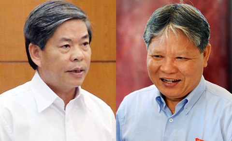 Hai bộ trưởng Nguyễn Minh Quang (trái) và Hà Hùng Cường sẽ đăng đàn trả lời chất vấn