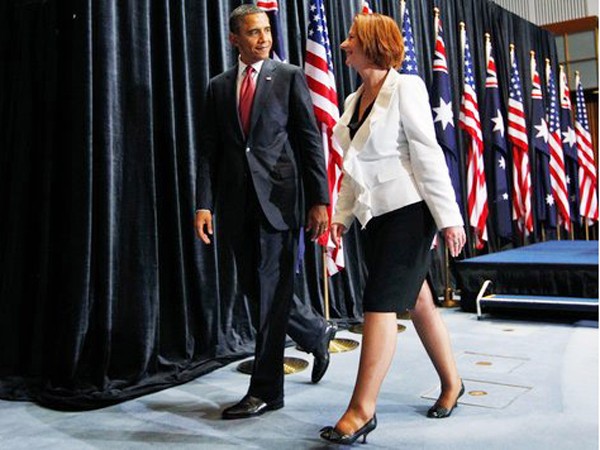Tổng thống Obama và Thủ tướng Gillard sau buổi họp báo chung Ảnh: AP