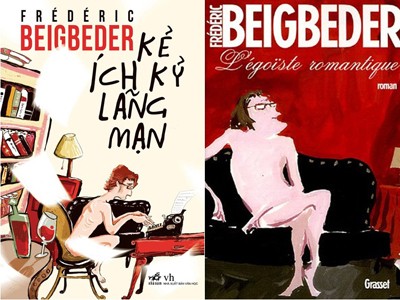 Bìa bản tiếng Việt và tiếng Pháp của cuốn sách “Kẻ ích kỷ lãng mạn” đều có tranh vẽ người đàn ông khỏa thân, một hình ảnh biếm họa của chính tác giả Frederic Beigbeder