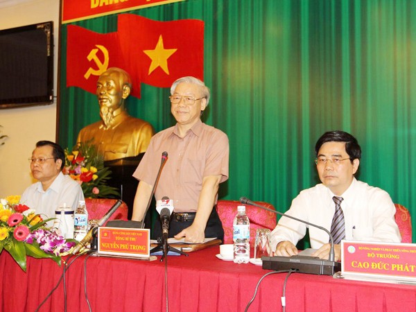 Tổng Bí thư Nguyễn Phú Trọng phát biểu tại buổi làm việc. Ảnh: TTXVN