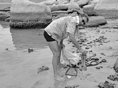 Người đàn ông nước ngoài nhặt rác ở biển Nha Trang