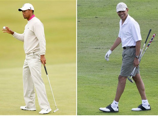 Tiger Woods (bên trái) và Tổng thống Mỹ Barack Obama cùng chơi golf