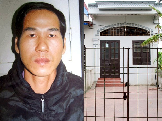 Bị cáo Lê Thanh Đại khi bị bắt (ảnh trái) và nhà Đại khóa chặt sau khi hắn gây án (ảnh phải)