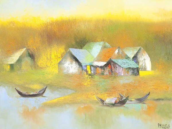 Tranh sơn dầu Bến lạ, Những con thuyền sông Đáy của Đào Hải Phong