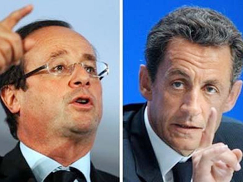 Ông Francois Hollande (trái) và ông Nicolas Sarkozy (phải)