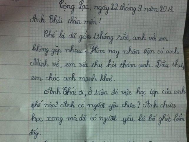 Bức thư 'cute' của cô bé lớp 3 gửi anh trai