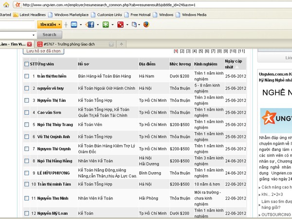 Trên trang web tuyển dụng nhân sự luôn tràn ngập các ứng viên tìm việc mới (ảnh chụp trang Web ungvien.com.vn)