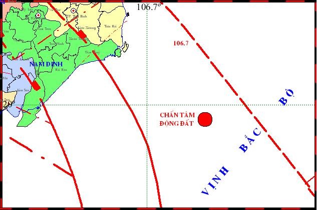 Động đất 3,3 độ Richter ngoài khơi Vịnh Bắc Bộ