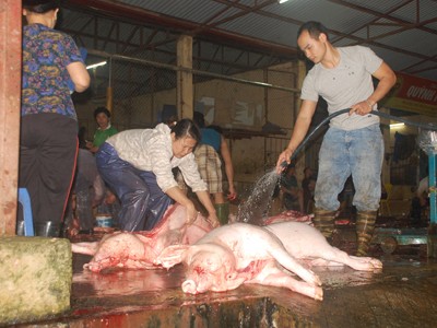 Người dân Hà Nội chủ yếu vẫn ăn thịt từ những cơ sở giết mổ không đảm bảo vệ sinh Ảnh: Phạm Anh