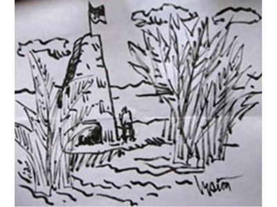 Ký họa “Pháo đài đất” của họa sĩ Hữu Trãi (hội VHNT Long An)