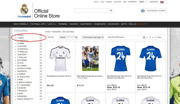 Áo đấu Bale bất ngờ xuất hiện trên cửa hàng trực tuyến của Real