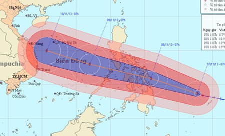 Siêu bão Haiyan tiến sát biển Đông