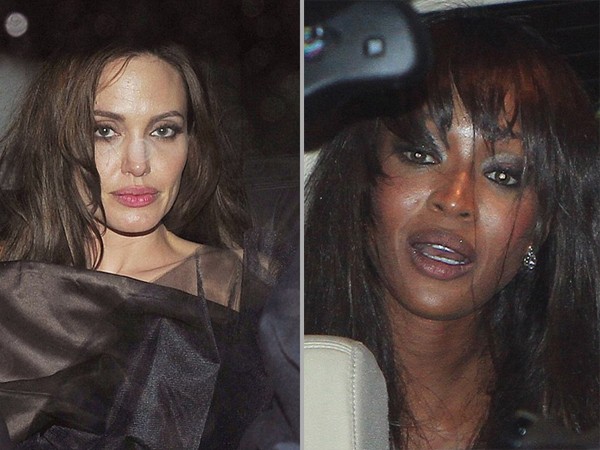 Jolie và Naomi Campbell tóc tai rũ rượi tại Cannes