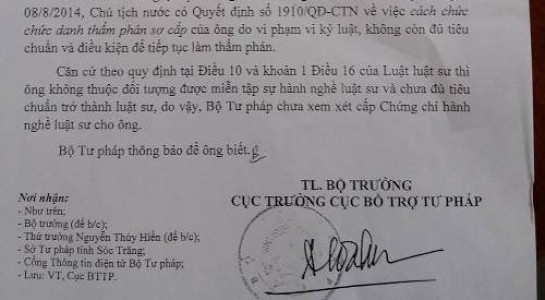 Ông Rỉnh đã kiện Quyết định này của Bộ Tư pháp.