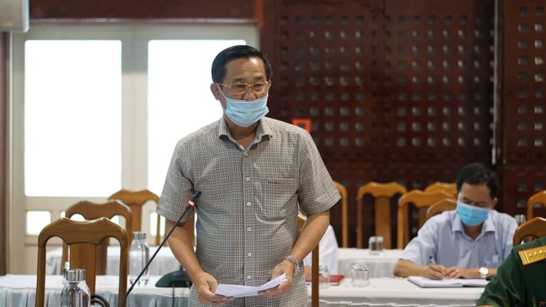 Đại tá, Giám đốc Công an tỉnh Tây Ninh Nguyễn Văn Trải tại cuộc họp chiều 17/8. Ảnh: H.Thắm.
