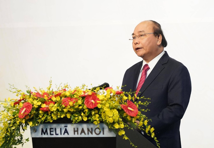 Thủ tướng Nguyễn Xuân Phúc phát biểu tại tiệc chiêu đãi. (Ảnh: Quang Hiếu)