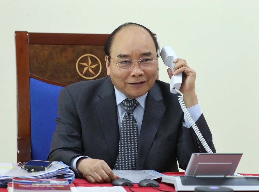 Thủ tướng Nguyễn Xuân Phúc tại cuộc điện đàm. (Ảnh: Mofa)