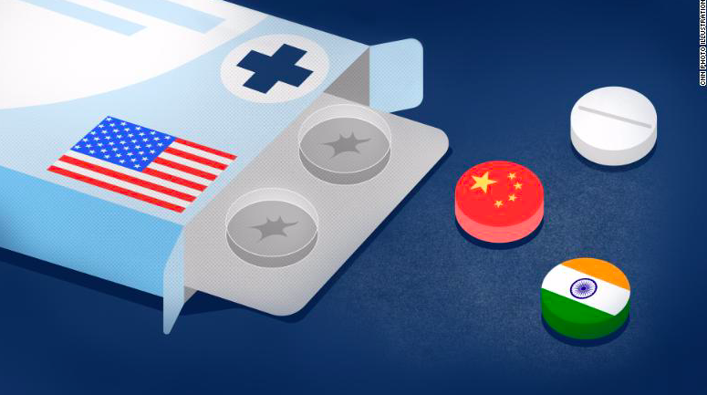Mỹ đang gián tiếp phụ thuộc vào thuốc Trung Quốc. (Minh hoạ: CNN)