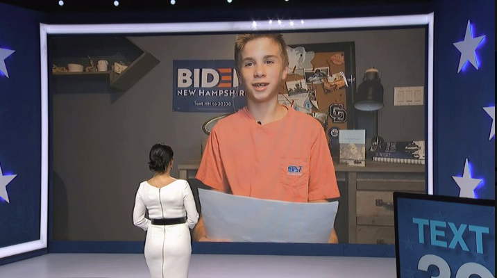 Cậu bé Brayden Harrington trong clip chia sẻ cậu chuyện được ông Biden giúp sửa tật nói lắp. (Ảnh: AP)
