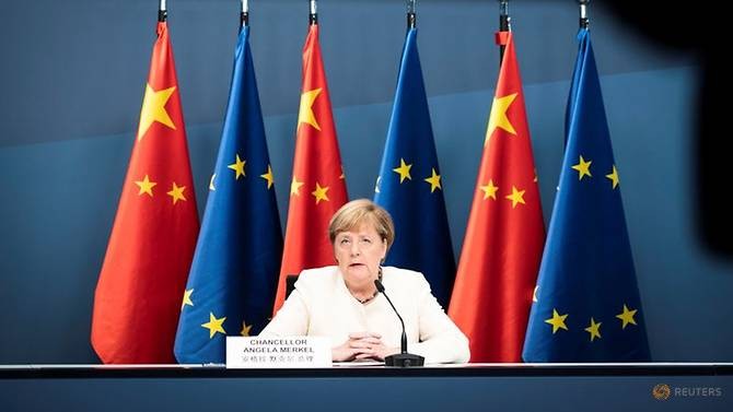 Thủ tướng Đức Angela Merkel trong hội nghị trực tuyến với Chủ tịch Trung Quốc Tập Cận Bình và các lãnh đạo EU ngày 14/9. (Ảnh: Reuters)