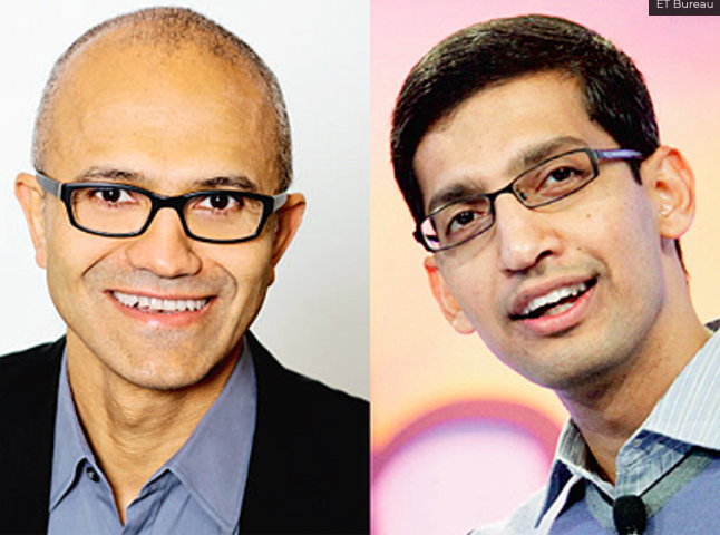 Hai CEO công nghệ Sundar Pichai (trái) và Satya Nadella. (Ảnh: Economic Times)