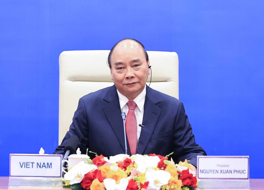Chủ tịch nước Nguyễn Xuân Phúc dự cuộc họp. (Ảnh: Mofa)
