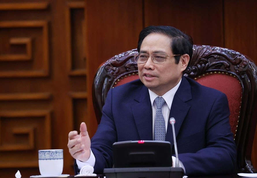 Thủ tướng Phạm Minh Chính tại cuộc tiếp Đại sứ Trung Quốc Hùng Ba. (Ảnh: Mofa)