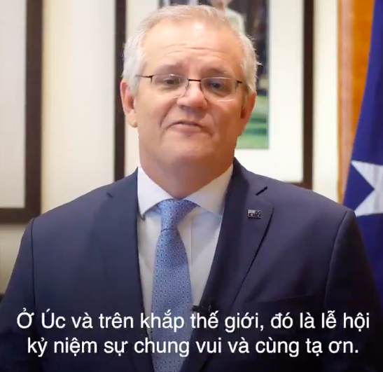 Thủ tướng Úc Scott Morrison trong video chúc tết Trung thu 2021