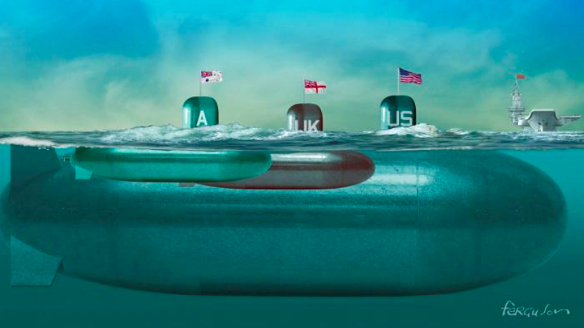 Minh họa thoả thuận chế tạo tàu ngầm giữa 3 nước Úc, Mỹ và Anh. Ảnh: James Ferguson