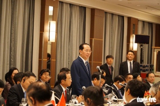 Chủ tịch nước Trần Đại Quang tại buổi gặp gỡ đại diện các doanh nghiệp Nhật Bản. (Ảnh: TT)