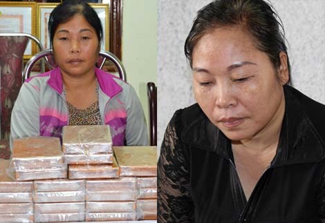 Đặng Thị Chanh khi bị bắt quả tang cùng 31 bánh heroin, và hiện tại (Chụp trong Trại tạm giam Công an tỉnh Điện Biên tháng 3/2015).