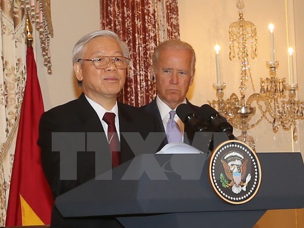 Tổng Bí thư Nguyễn Phú Trọng dự Chiêu đãi của Chính quyền Hoa Kỳ do Phó Tổng thống Hoa Kỳ Joe Biden chủ trì. Ảnh: Trí Dũng/TTXVN.