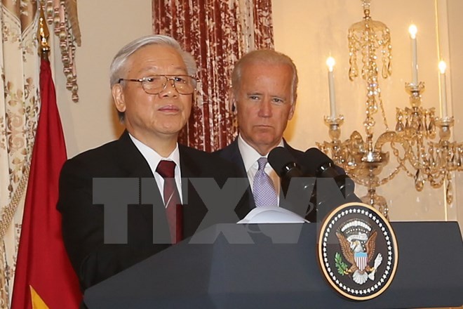 Tổng Bí thư Nguyễn Phú Trọng trong chuyến thăm chính thức Hoa Kỳ. Ảnh: Trí Dũng/TTXVN