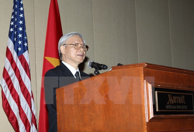 Tổng Bí thư Nguyễn Phú Trọng trong chuyến thăm Hoa Kỳ. Ảnh: Trí Dũng/TTXVN.