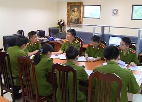 Một buổi giao ban chuyên án của PC50 Công an TP Hà Nội.