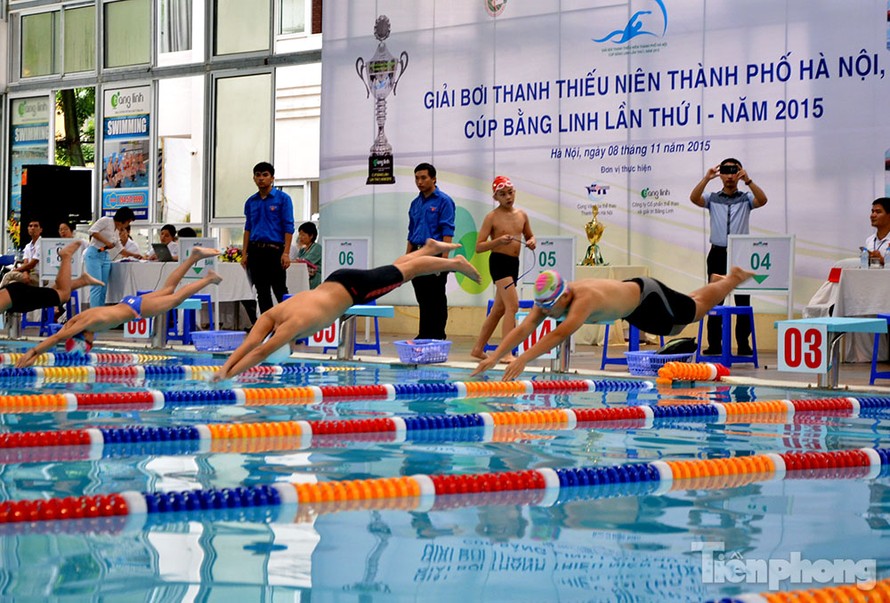 Giải bơi Thanh thiếu nhi Thành phố Hà Nội thu hút 189 VĐV tham gia.