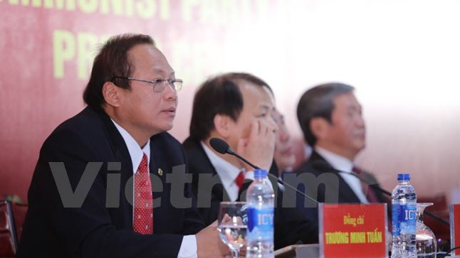 Thứ trưởng Bộ Thông tin và Truyền thông Trương Minh Tuấn phát biểu tại cuộc họp báo ngày 18/1. (Ảnh: Minh Sơn/Vietnam+)